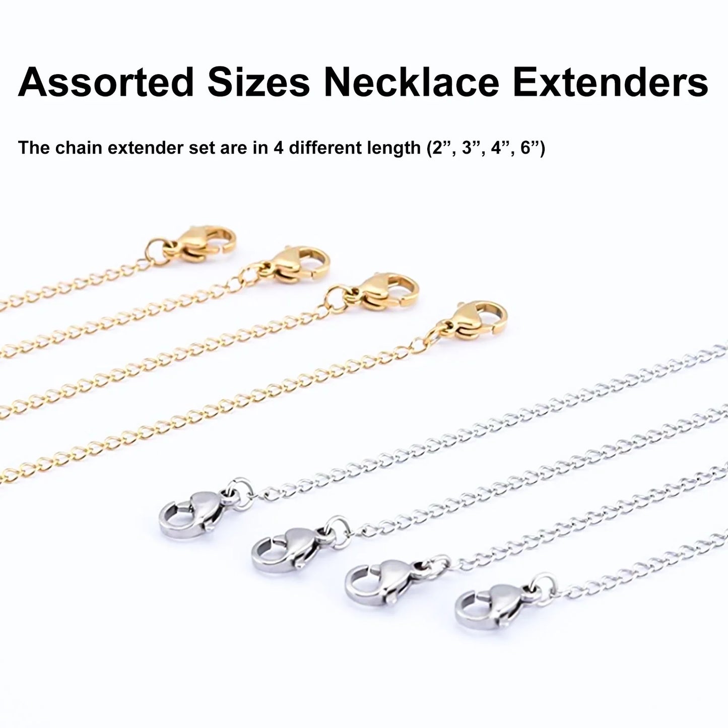 12Pcs Stainless Steel Bracelet Necklace Extender Set, Lobster Clasps Closures Bracelet Extenders