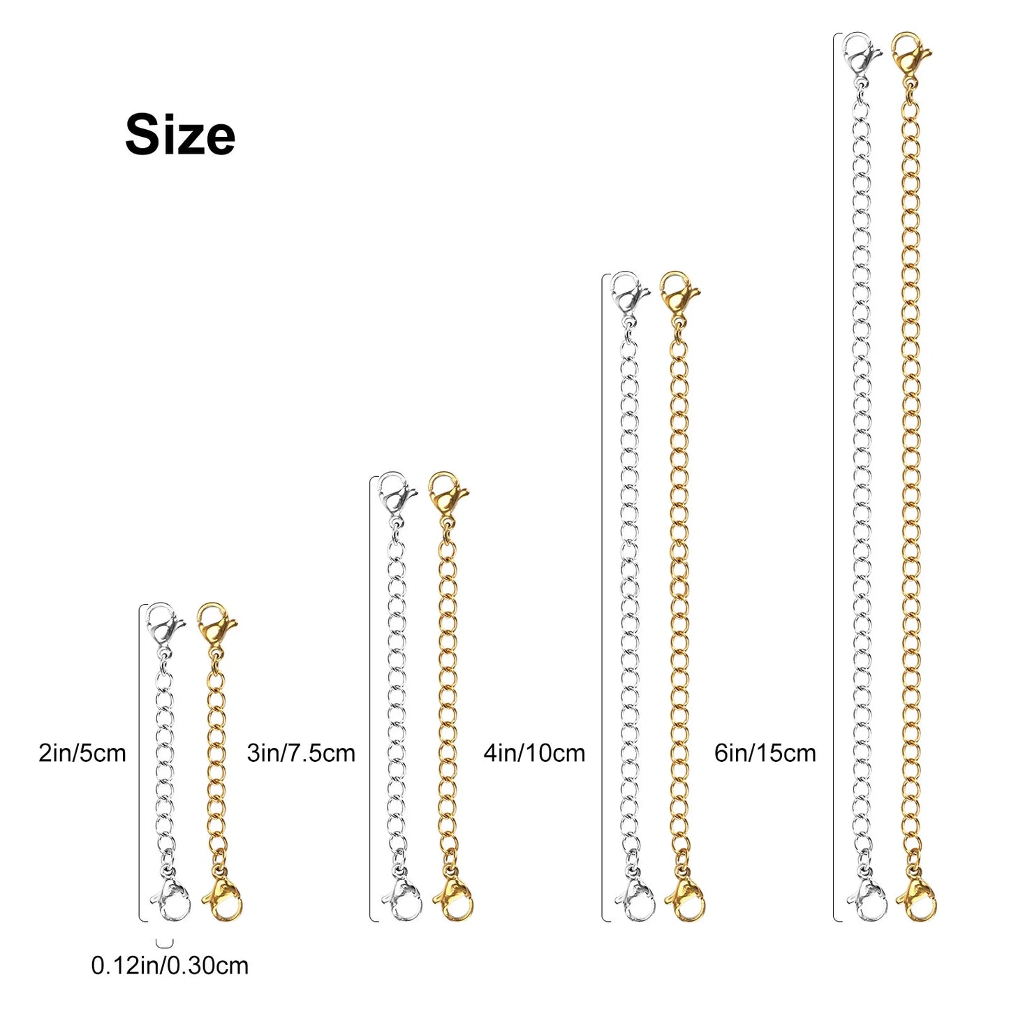 12Pcs Stainless Steel Bracelet Necklace Extender Set, Lobster Clasps Closures Bracelet Extenders
