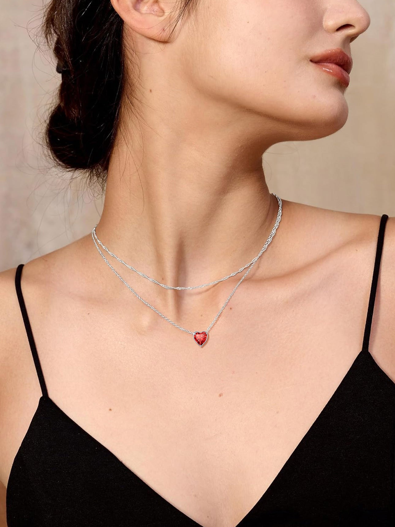 Women 925 Sterling Silver Birthstone Love Heart Necklace, Birthday Valentines Gift