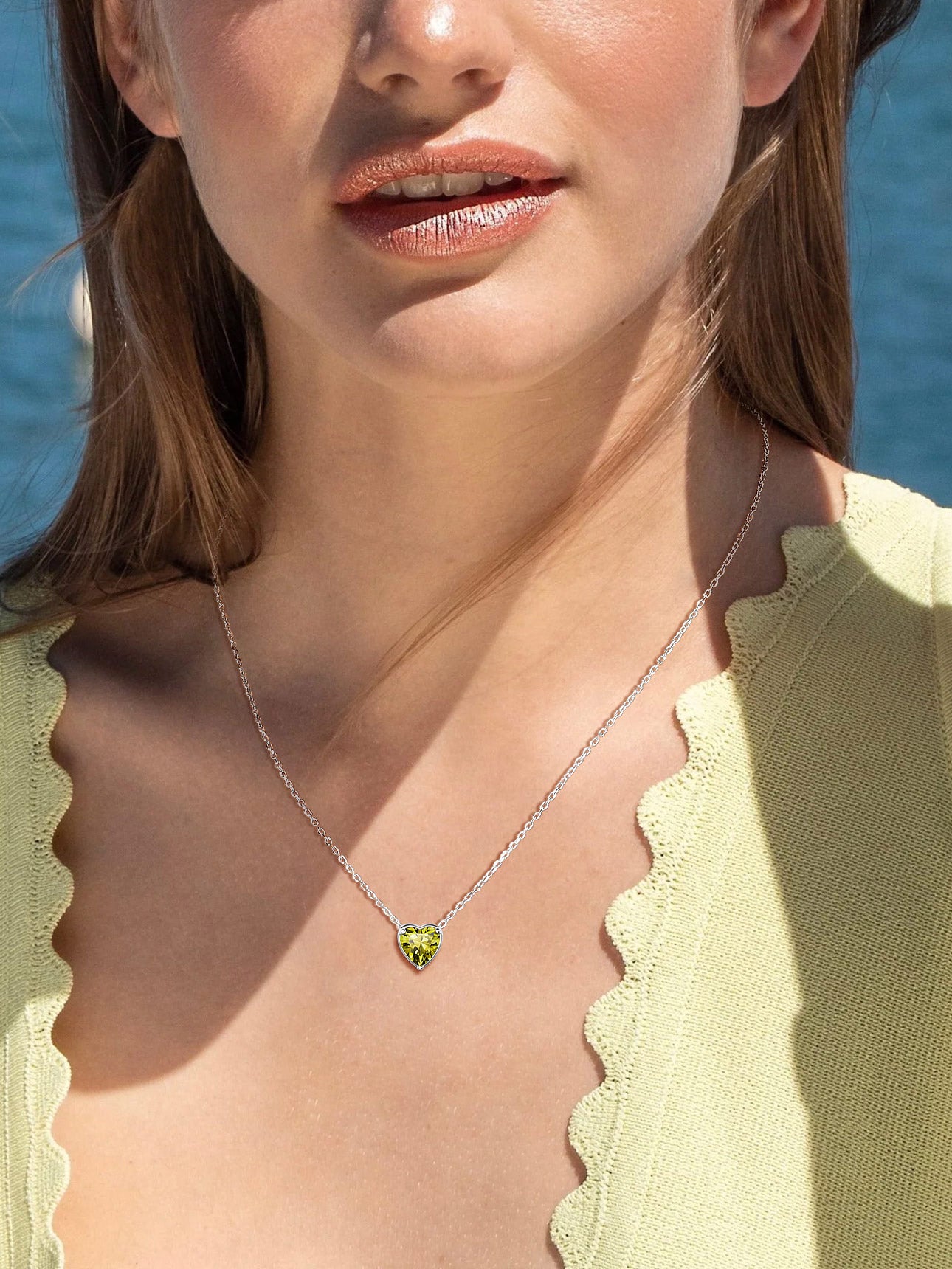 Women 925 Sterling Silver Birthstone Love Heart Necklace, Birthday Valentines Gift
